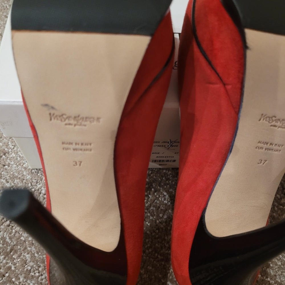 Yves Saint Laurent (YSL) Tribute Pump, Kid Suede Deep Red, Size 37, Wome… - Picture 9 of 17